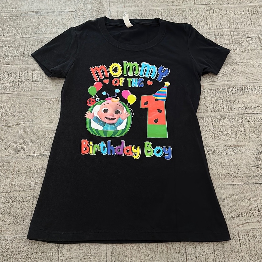Women’s cocomelon mommy of the birthday boy t shirt.